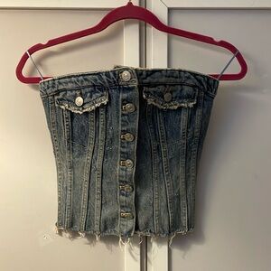 Zara Denim Button Strapless Top New With Tags Size XS